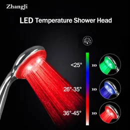 Zhangji LED درجة حرارة رأس الدش اللوحة سوبر كبيرة مع 3 تغييرات الألوان 5 طلاء كروم جودة عالية 201105