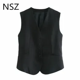 NSZ women black sleeveless blazer jacket elegant vest crop top waistcoat business tank top fall fashion 201031