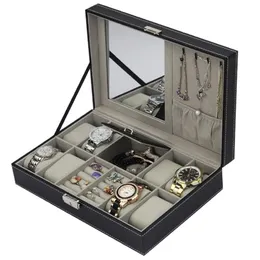 Pu Leather Watch Box Jewelry Case Multifunktionell förvaringslåda Arrangör för örhängen Jewelry Organizer Box Porta Reloj Kist T200523