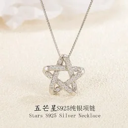 Fashion S925 Silver Five Pointed Star Necklace Pendant Luxury Gold Crystal Rhinestone Necklace Jewelry No Box