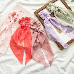 3pcs 2022 New Chiffon Ponytail Ribbon Shiny Star Bow Scrunchies Knotted Bowknot Hair Ties Elastic Hairband Accessories