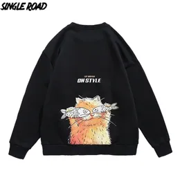 Singleroad Crewneck Sweatshirt Männer Katzendruck Unisex übergroße japanische Streetwear Hip Hop süße schwarze Hoodie Männer Sweatshirts 201126