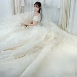 Inne suknie ślubne 2022 Świecące cekiny luksusowe sukienki z zamiatającym pociągiem elegancka łódka szyi z ramionowej suknia balowa vestido de noiva
