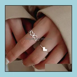 Band Rings Jewelry 2Pcs/Set Women Fashion Simple Heart Design Hollow Finger Ring For Girls Gift Wholesale Drop Delivery 2021 Lnod0