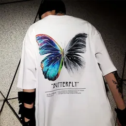 검은 나비 힙합 오버 크기 티셔츠 여자 Cool Streetwear Harajuku Tshirt 짧은 슬리브 십대 소녀 면화 플러스 사이즈 220511