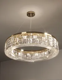 Lampadario di cristallo di lusso Lampada a sospensione a led moderna creativa Sala dal vivo Decorazioni per la casa Lampade a sospensione Lampadari rotondi in oro da cucina