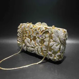 Kvällspåse xiyuan guldpochette soiree kvinnor kväll väska klassisk blomma koppling party handväska bröllop fancy mönster diamantkristallväskor 220321