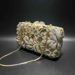 Wieczorowe Torby Xiyuan Gold Pochette Soiree Kobiety Wieczorowe Torba Klasyczne Kwiat Sprzęgła Party Torebka Ślubne Fantazyjne Wzór Diament Crystal Torby 220321