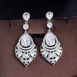 Designer de brinco de gotas de água vintage para festas de mulher aaa cúbica zirconia jóias de cobre breol de diamante branco brinco prateado brinco com o dia do dia dos namorados