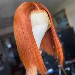 Ombre Ginger Parrucche corte in pizzo Bob 150% Parrucca anteriore in pizzo per capelli umani per le donne Bionda Arancione Dritto frontale brasiliano 360