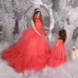 Vattenmelon Mor och dotter Prom Dresses Tiere Tulle Foto Foot For Mom Adult Pageant Dress Ball Gown 326 326