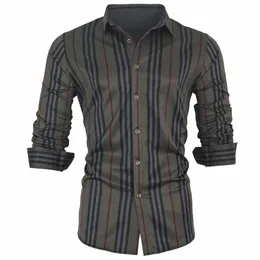 Erkek sıradan gömlekler marka sosyal tasarımcı ince fit vintage modalar çizgili uzun kollu erkek tişört elbise jersey giyim 6101men