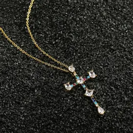 Pendant Necklaces CottvoChristian Faith 18K Gold Plated Cross Colorful/White Geometric Zircon For Women Blessed Gifts JewelryPendant