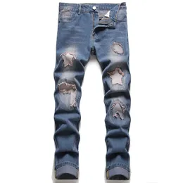 2022 Retro Blue Jeans Slim Slim Straight Desbrueded Patch Denim Size Size 28-40 Streetwear Vaqueros de Hombre