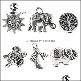 Charms Jewels Conchtings Componentes Pulseira de Pingente de Cora￧￣o Elefante Diy para mulheres Sier vintage de alta qualidade Batilhado A DHNVW