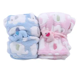 Gullig Elephant Cartoon Blanket för Baby Born Luftkonditionering Quilt Coral Velvet Pillow Dual-Använd produkter W220325