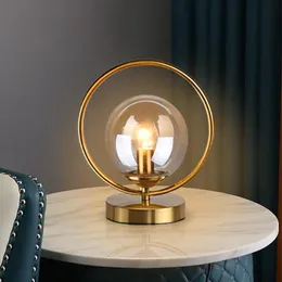 Tischlampen Nordic Glaskugel Lampe Messing Metall Ring Schreibtisch Modernes Wohnzimmer Schlafzimmer Nachttisch Dekor Beleuchtung FixtureTable