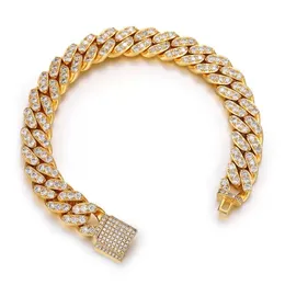 Bracelets pour hommes plaqué or blanc jaune Ice Out Full CZ 9mm Largeur 7 / 8 pouces Bling CZ Pierre Liens Cubains Chaîne Bracelet pour Hommes Beau Cadeau