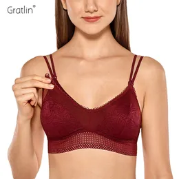 Gratlin Maternity Nursing Bra Soft Breathable Lace Pregnant Women Breast Feeding Underwear 210318