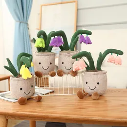 Lila Bell Flower Plush Toys Fyllda Kawaii Potted Plants Pillow Doll Heminredning för Girls Lover Födelsedaggåvor