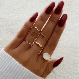 Cluster Rings Fashion Jewelry Set Minimalist Geometric Round Wave Finger For Women Gold Color Knuckle Ring 2022 Anillos Mujercluster