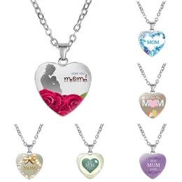 Mamma älskar hjärta glas hänge halsband kvinnor elegant romantisk söt bokstav tryckt halsband mors dag smycken presenttillbehör