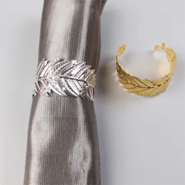 12pcs Hotel banquet western feather napkin ring Creative fashion diamond leaf napkin buckle Simple model paper towel ring 201124