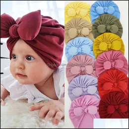 Caps Hats M441 Europe Infant Baby Girls Hat Bowknot Headwear Candy Color Child Toddler Kids Beanies Turban Knot Children Mxhome Dhwlp