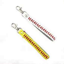 Keychains Classic Baseball Softball Sports Key Chain Fashion Leather Seamed Lace Stitching Wristlet Braves Kay Rings For Bag Pendant