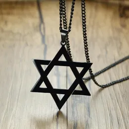 Anhänger Halsketten Klassische Herren Davidstern Halskette in Schwarz Gold Silber Farbe Edelstahl Israel Je Schmuck Freie Kette 24 Zoll