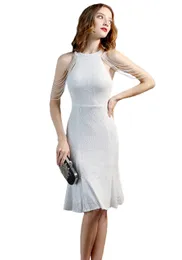 Bling Białe cekiny sukienki wieczorowe na specjalne okazje długość kolan okrągła szyjka Stęki bez rękawów