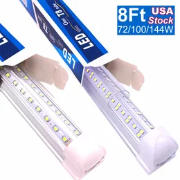 8ft LED متجر الإضاءة، 8 أفق القدم T8 متكاملة أنبوب led 8 "لمبات قابلة للربط للمرآب، مستودع الخامس الشكل التوصيل والتشغيل عدسة واضحة 72W 100W 144W