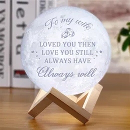 PO Custom Personality 3D Print Moon Lamp Color Change Lunar USB uppladdningsbar Nightlight TouchRemote 216 Colors Moonlight 220623