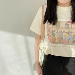 تي شيرت النساء Ulzzang preppy على غرار الرسوم المتحركة طباعة Tirt Term Women Summer Tops 2022 Harajuku Loose Short Schoolgirl