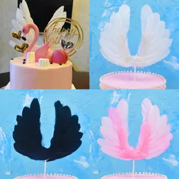 Angel Feather Wing Flag Cake Toppers For Wedding Birthday Party Decoration Cake Top Decor Kitchen Tool Accessories gifts 3 Colors