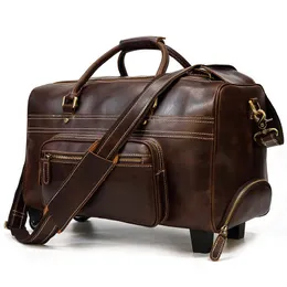 Borse borsetti grandi borse in pelle autentica valigia da viaggio per bagagli rotolanti con ruote carrello per uomini donne portano su bagsdoffel