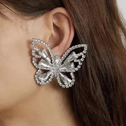 Crystal Big Butterfly Stude Silver Gold Women Eleganckie kolczyki motyla na wieczorną imprezę Wysokiej jakości biżuteria