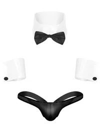 Bras sätter msemis sexiga män tjänare piga servitör underkläder set rollplay costume se genom fishnet jockstrap bikini g-sträng thong underkläder