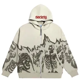 Y2K Emo Men Streetwear Vintage Skull Hoodie Zip Up Hoodies Grunge Oversized Sweatshirt Gothic Tops Harajuku Alt Jackets Clothes 220813