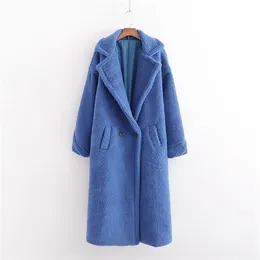 Autumn Winter Women Royal Blue Teddy Coat Stylish Female Warm Warm Cashmere Jacket Casual Girls Streetwear 201221