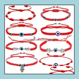 Urok bransoletki biżuteria ręcznie tkana Lucky Red String Blue Turkish Evil Eye wisząca bransoletka dla kobiet dziewczęta impreza urodzin