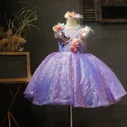 2022 Blumenmädchen Kleider Stereo Blume Applikze Dew Schulterprinzessin für Kinder Spitze Tüll Lange Ballkleid Kinder Festzug Kleid