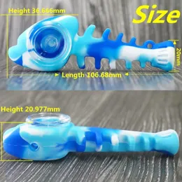 0.7inch Fish Bone shape silicone hand pipe bongs oil dab rig smoking fishbone bubbler tobacco herb pipes with glass bowl