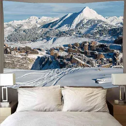 Tapestry Beautiful Snow Mountain Forest Dusk Landscape Wall Carpet Polyester Ps