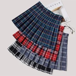 Festy Kary Preppy Style Letnie Kobiety Spódnice Moda Kawaii Śliczna Plisowana Wysoka Talia Koreański Plaid Mini Spódnica 220317