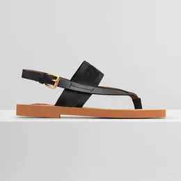 22S Luxo Moda Mulher Sandálias Flip-Flop Sandals Woody Flop Flop Calfskin and Canvas Black Genuine Calfskin Leathers 35-42