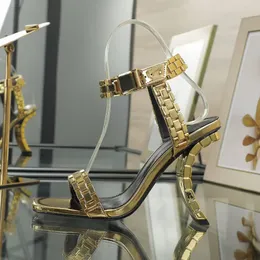 Personalized women's designer shoes sandals fashion watch chain metal heel 9cm high heels luxury walk show party wedding shoes sending box size 35-42 43