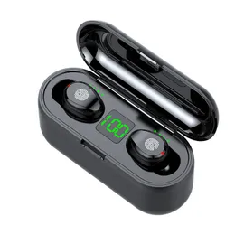TWS F9 Drahtlose Kopfhörer Sport Bluetooth-Kopfhörer Touch Mini-Ohrhörer Stereo-Bass-Headset mit 2000-mAh-Ladekoffer Power Bank