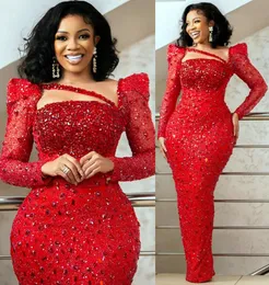 2022 Plus Size Arabski ASO Ebi Red Luksusowy Sparkly Prom Dresses Zroszony Kryształy Wieczór Formalna Party Druga Recepcja Urodziny Suknie Zaręczynowe Sukienka ZJ733