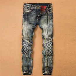 Jeans Für Männer Cargo Hosen Spleißen Denim Hosen Biker Hohe Qualität Männlich Gerade Casual Designer Militär Viele Multi-Pocket 220726